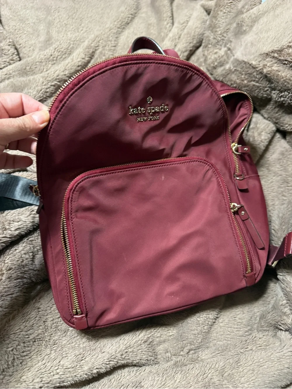 kate spade Burgundy Nylon Mini Backpack with Gold Hardware